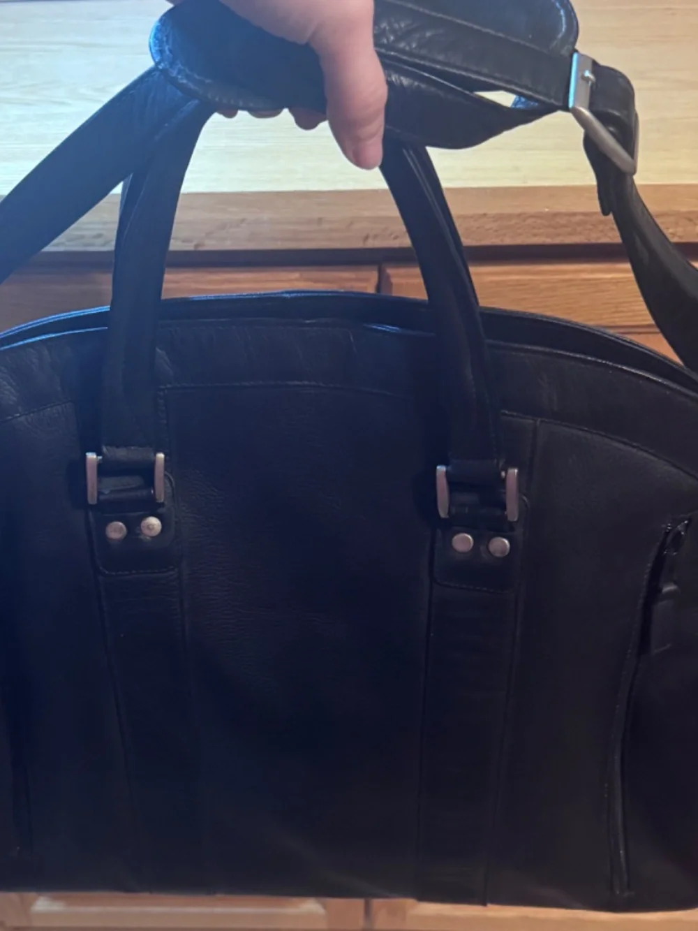 Large Leather Black Computer Business Bag With Handles & Shoulder Strap 19X16X6